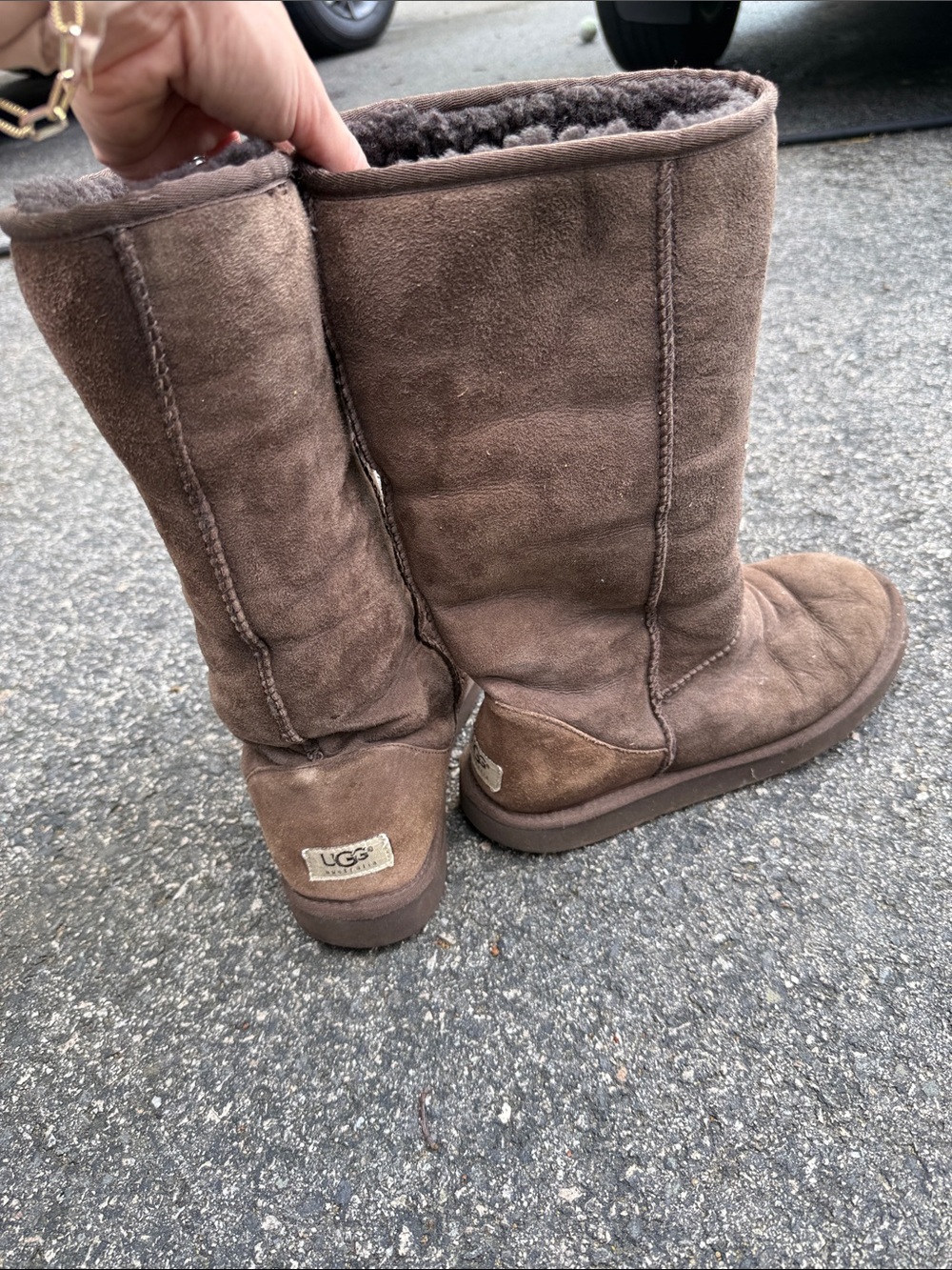 UGG Brown Suede Mid-Calf Shearling Boots